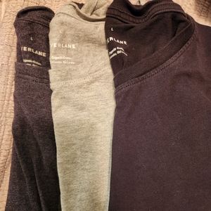 Everlane lot of three tees, black, charcoal, light gray. Women's large. Organic.